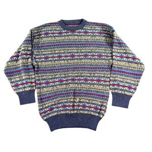 Vintage Fair Isle Sweater Mens Medium Multicolor Knit Crewneck Pullover Wool